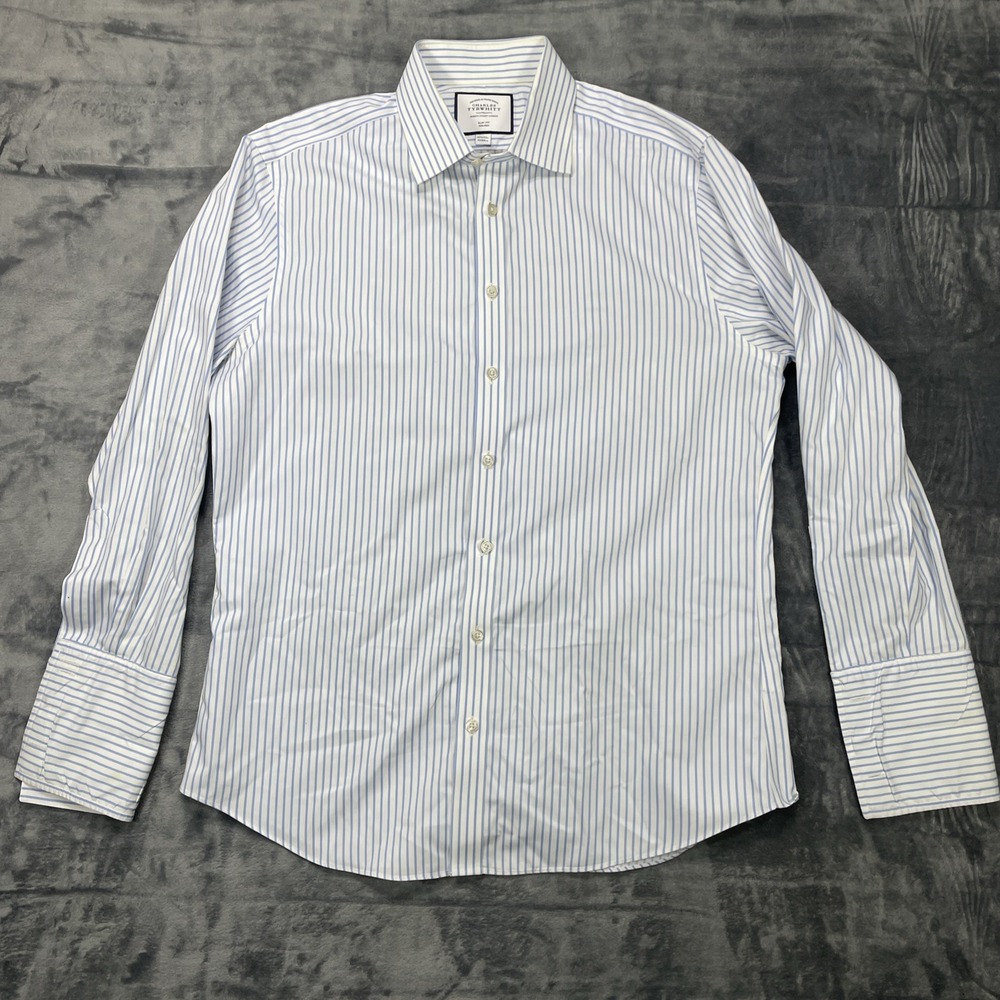 Charles Tyrwhitt Men's‎ Blue FC Slim Fit Non-Iron Dress Shirt Size 16.5 / 33